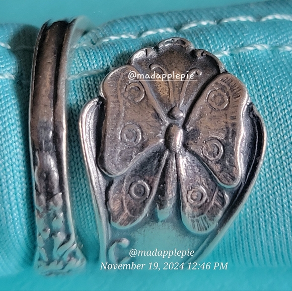 Vintage Sterling Silver Spoon Ring Butterfly Luxury Designer Celeb #136 - Picture 3 of 12